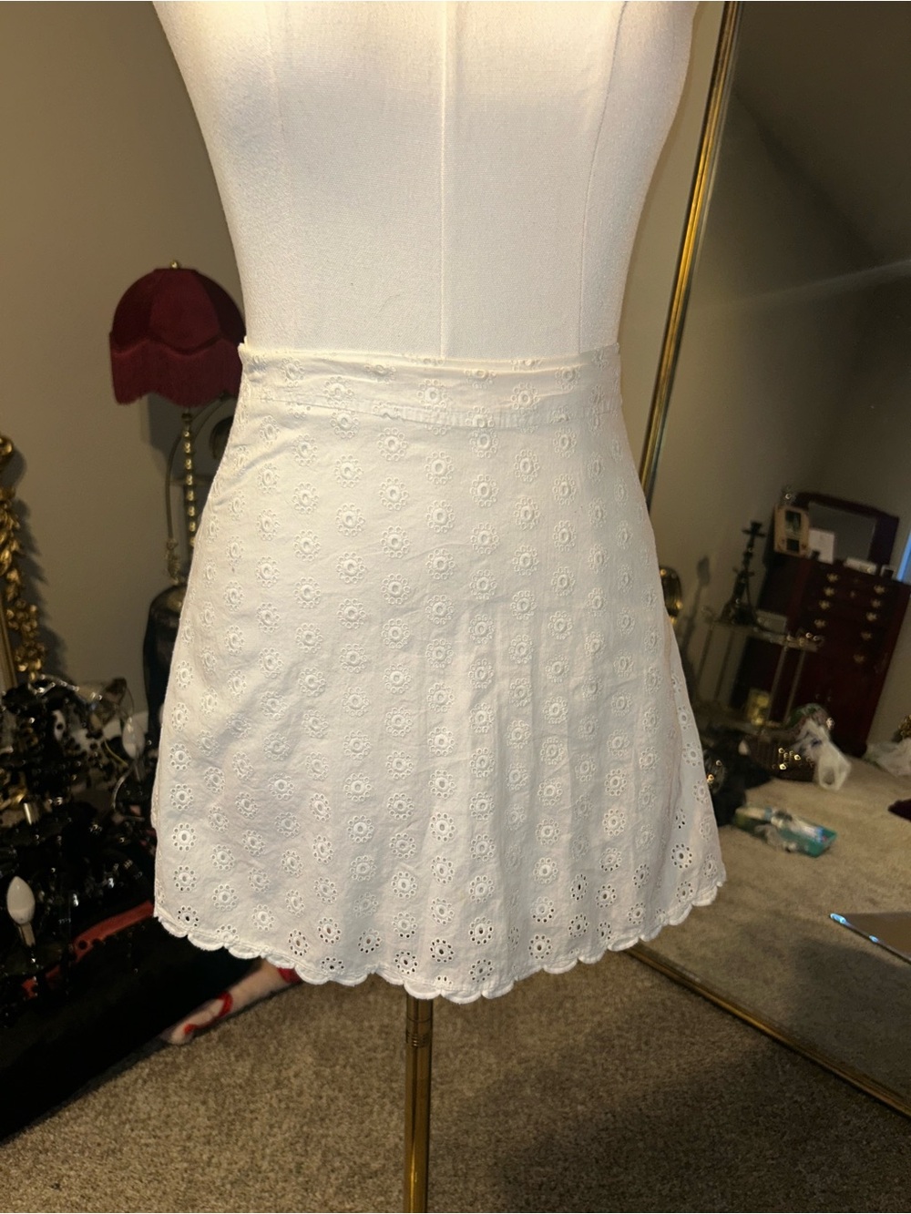 White Eyelet A-Line Mini Skirt - Feminine Summer Style